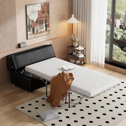 Light Gray Ottoman Folding Bed with Mattress E84945