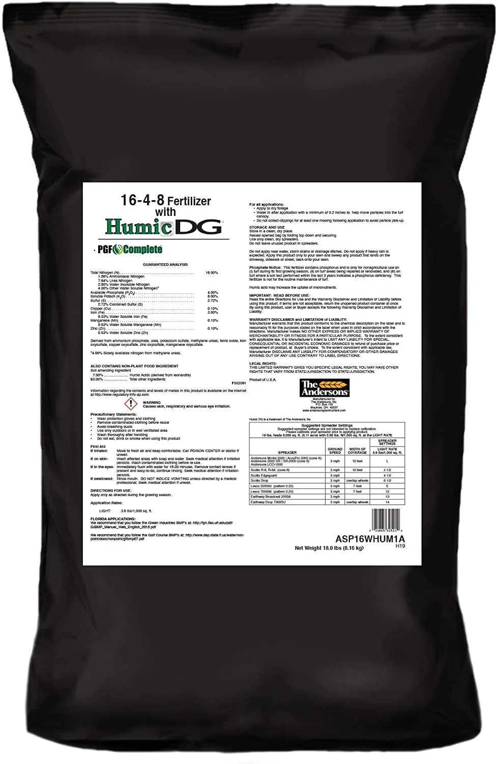 16-4-8 Lawn Fertilizer with Humic DG 5,000 sq.ft. Z81575