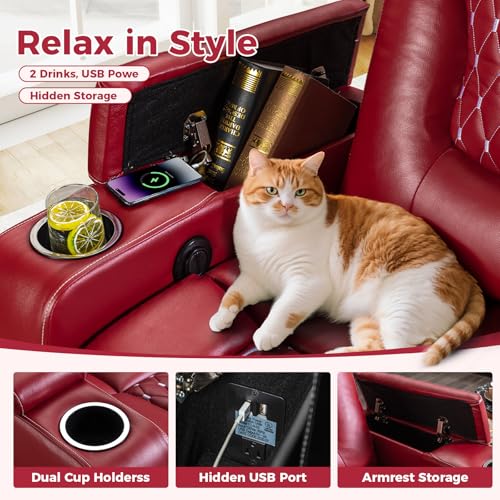Red PU Leather Power Recliner Chair with USB Ports and Cup Holders Z7913