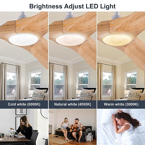 52 Inch Wood Ceiling Fan with Lights Remote Control Z9492