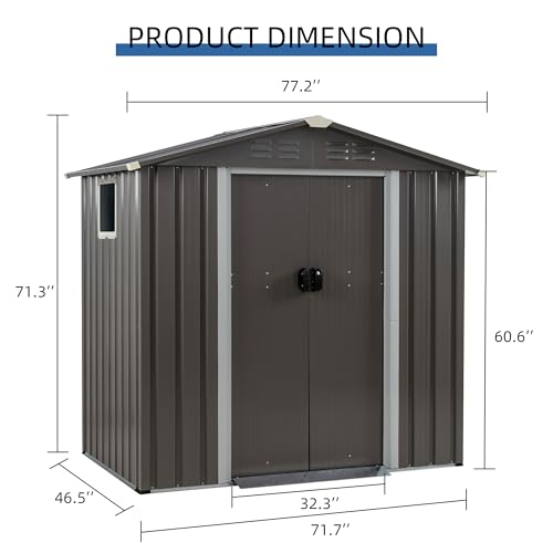 5x3 FT Waterproof Metal Garden Shed with Window and Lockable Double Door Dark Gray T787