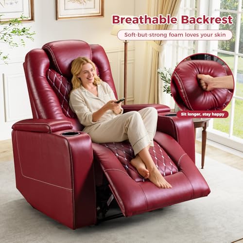 Red PU Leather Power Recliner Chair with USB Ports and Cup Holders Z7913