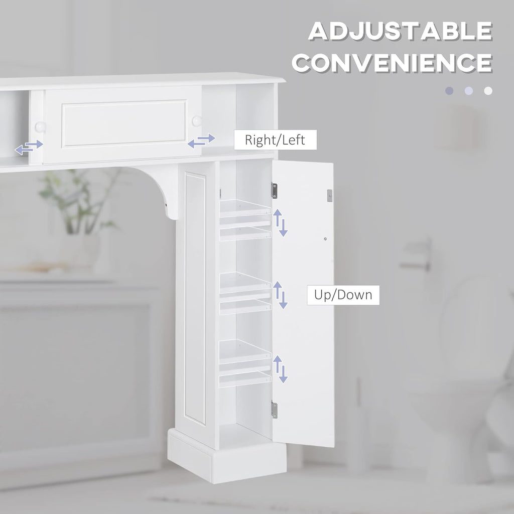 White Freestanding Over The Toilet Bathroom Cabinet with Adjustable Shelves V17073