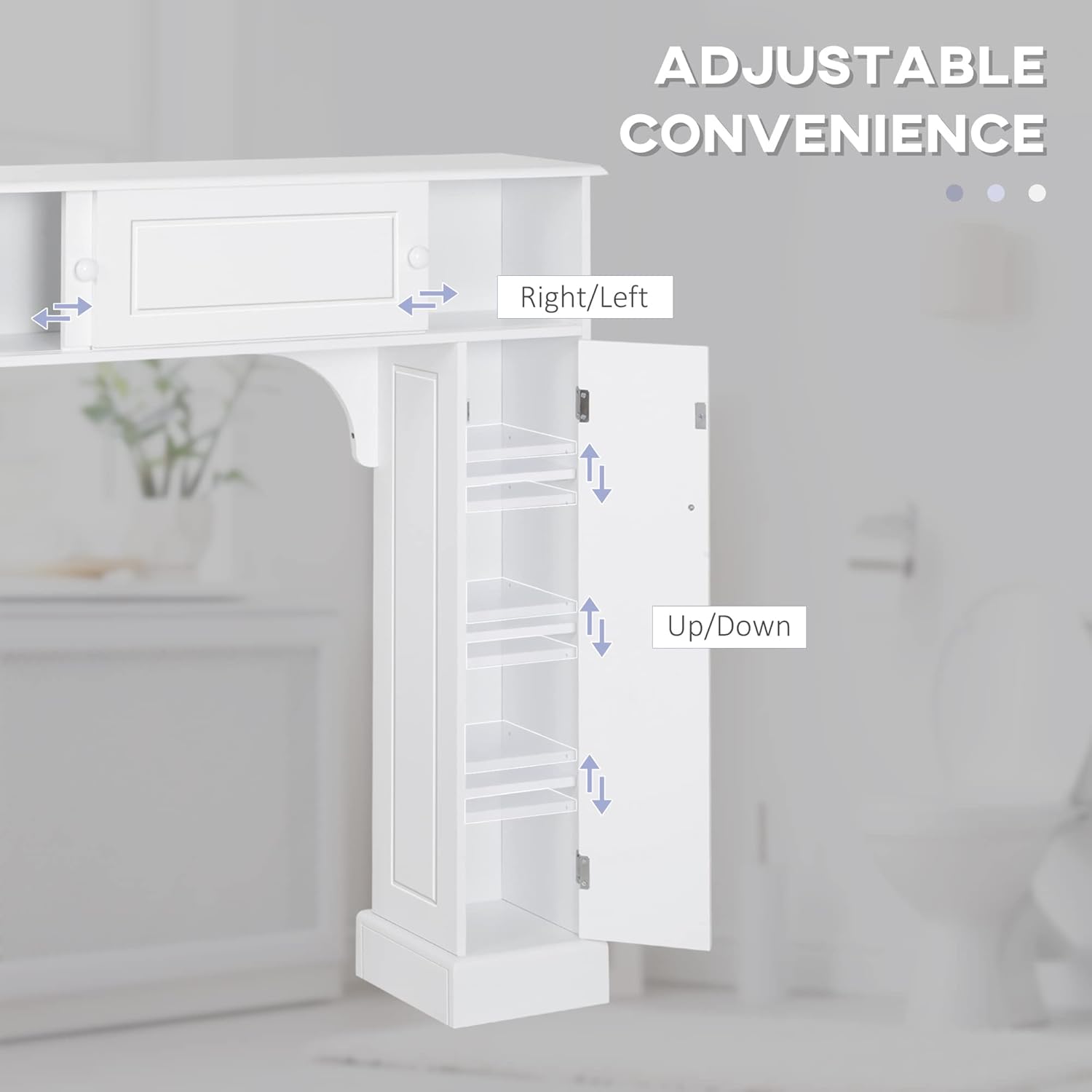 White Freestanding Over The Toilet Bathroom Cabinet with Adjustable Shelves V17073