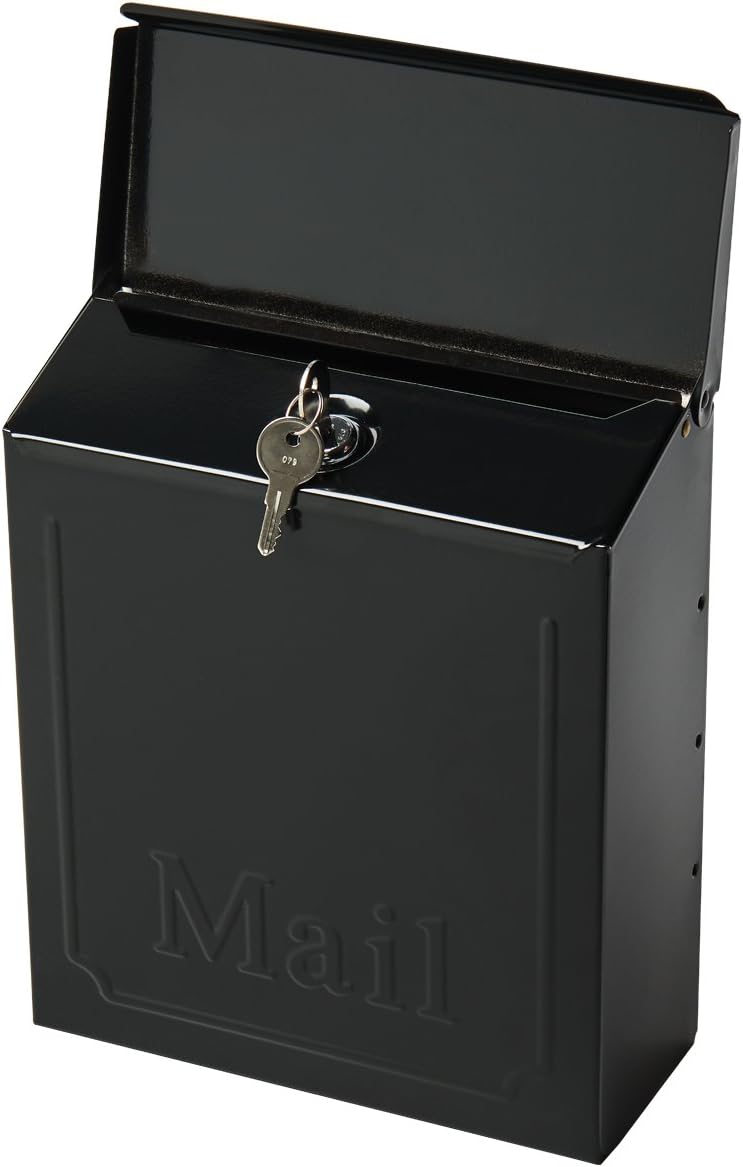 Galvanized Steel Wall Mount Mailbox, Black, 4.1 x 8.6 x 10.1 inches I86111