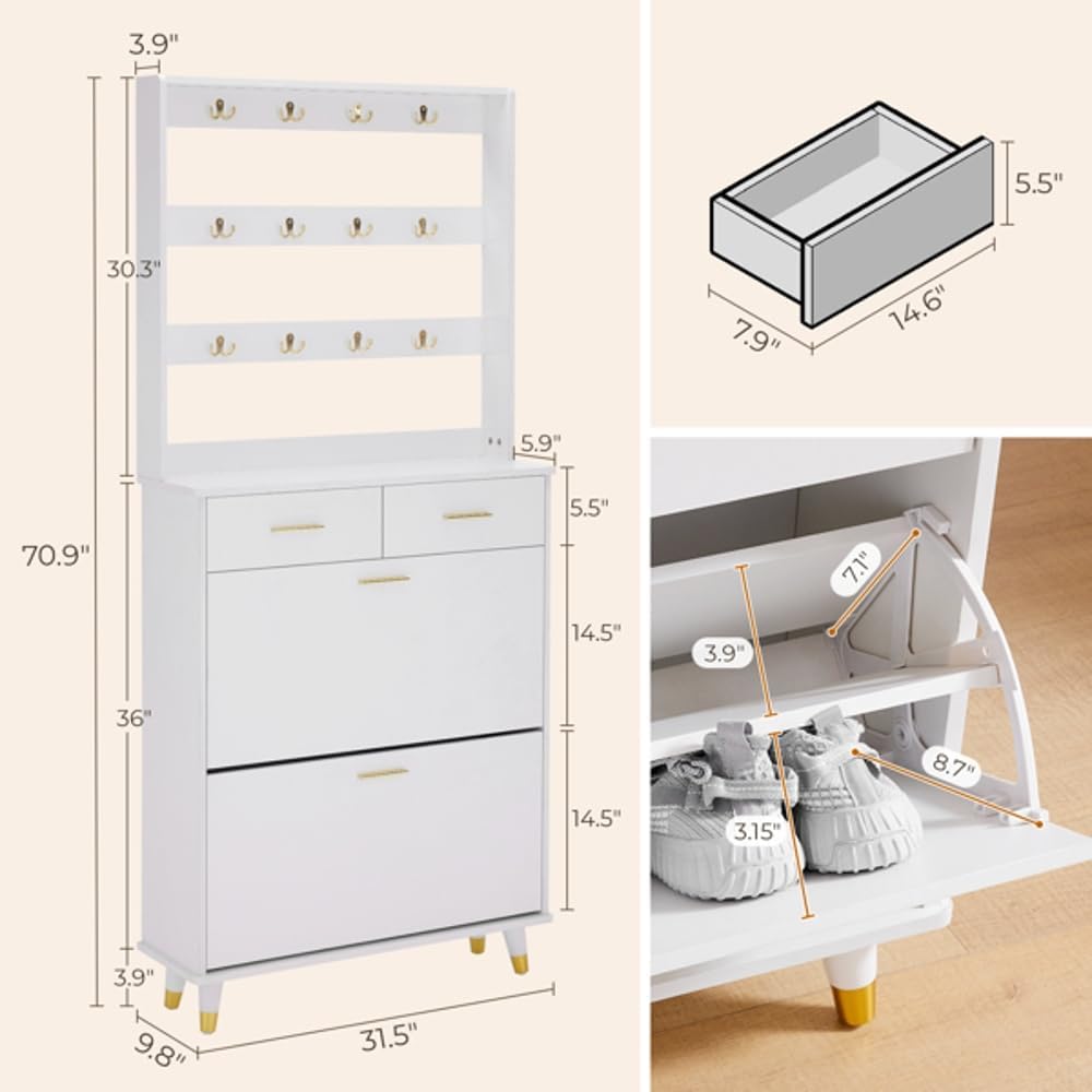 White Entryway Armoire with Drawers and Shelves C22758