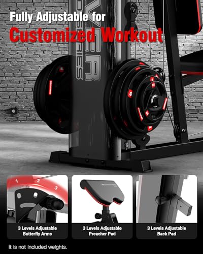 Home Gym Equipment with Pulley System, Weight Bench, Rowing Machine A99815