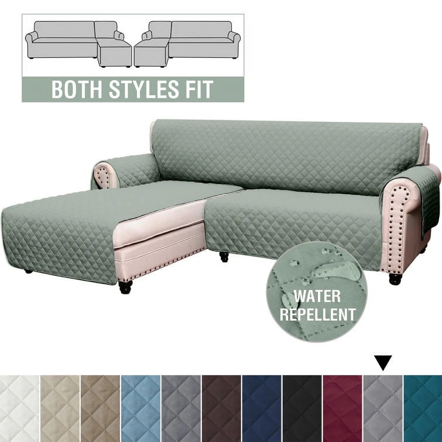 Light Green Reversible Waterproof L-Shaped Sofa Slipcover G288