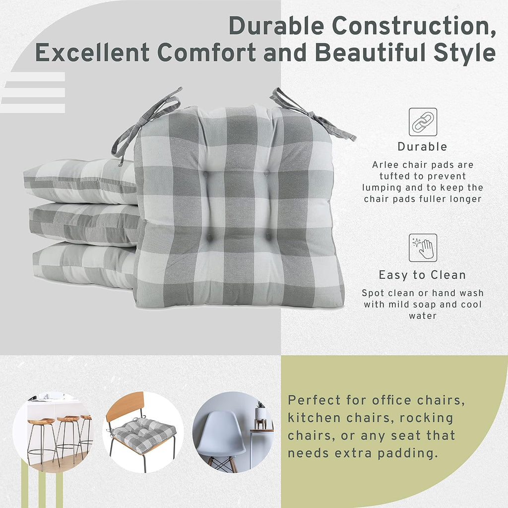 Gray Set of 4 Chair Pads with Tiebacks I6572