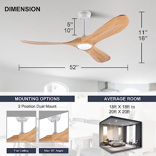 52 Inch Wood Ceiling Fan with Lights Remote Control Z9492