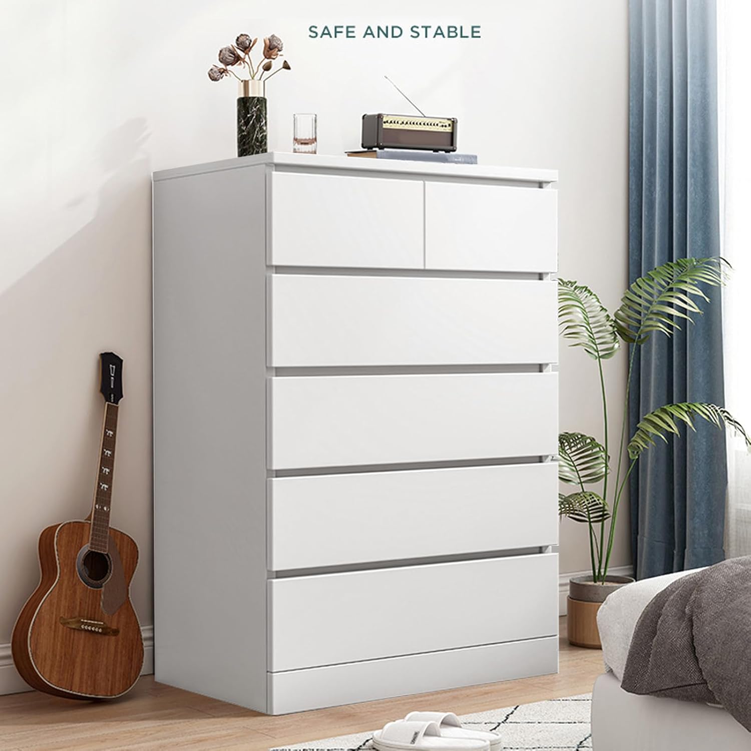 White 6 Drawer Tall Wood Dresser Z13496