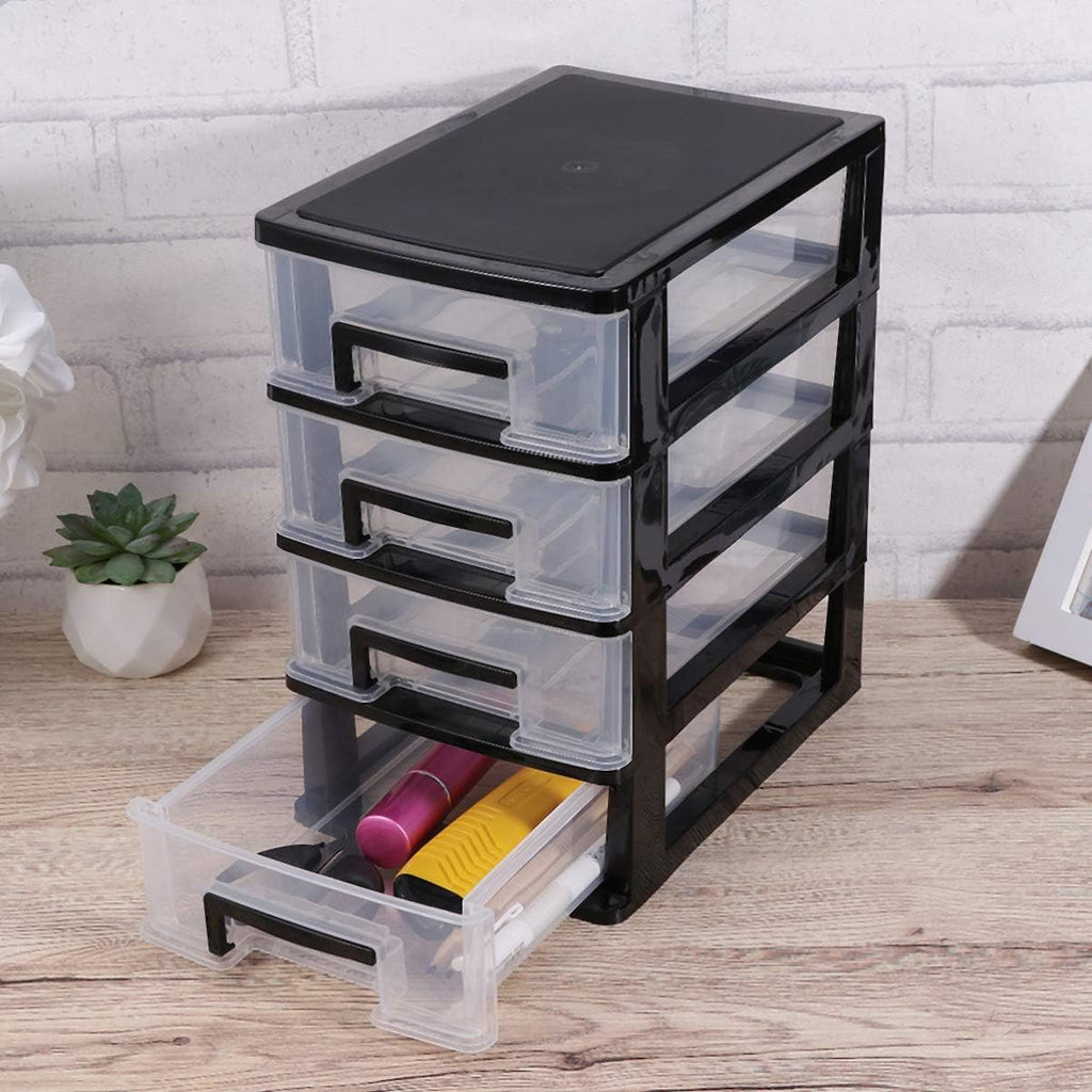 Black and Transparent 4 Layer Plastic Drawer Cabinet I77539