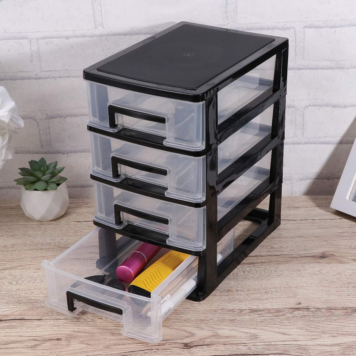 Black and Transparent 4 Layer Plastic Drawer Cabinet I77539