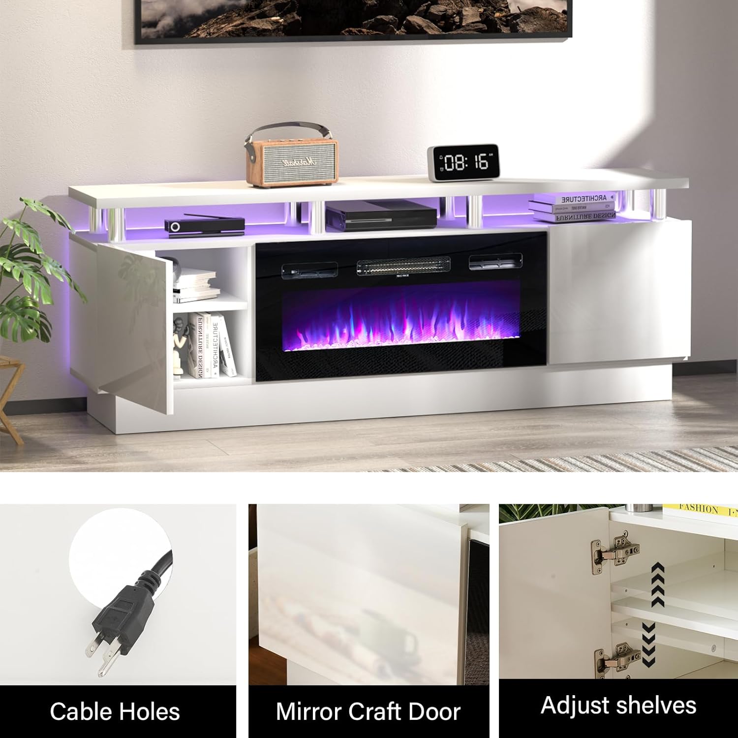 White 2 Tier Electric Fireplace TV Stand B43550