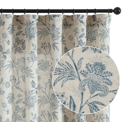 Sage Green Linen Floral Curtains 84 Inch Length Set 2 Panels T6136