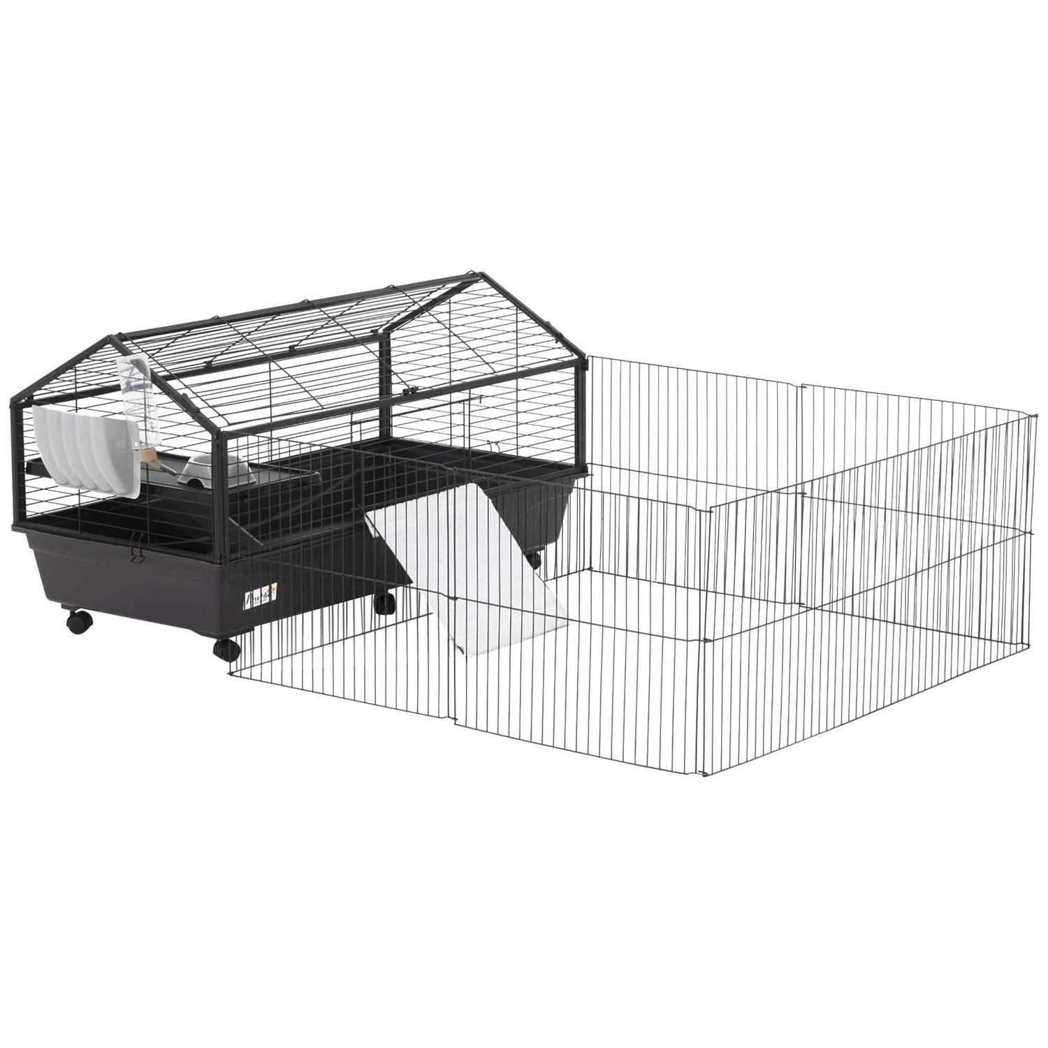 Rolling Metal Small Animal Hutch Cage with Main House and Run Z38041