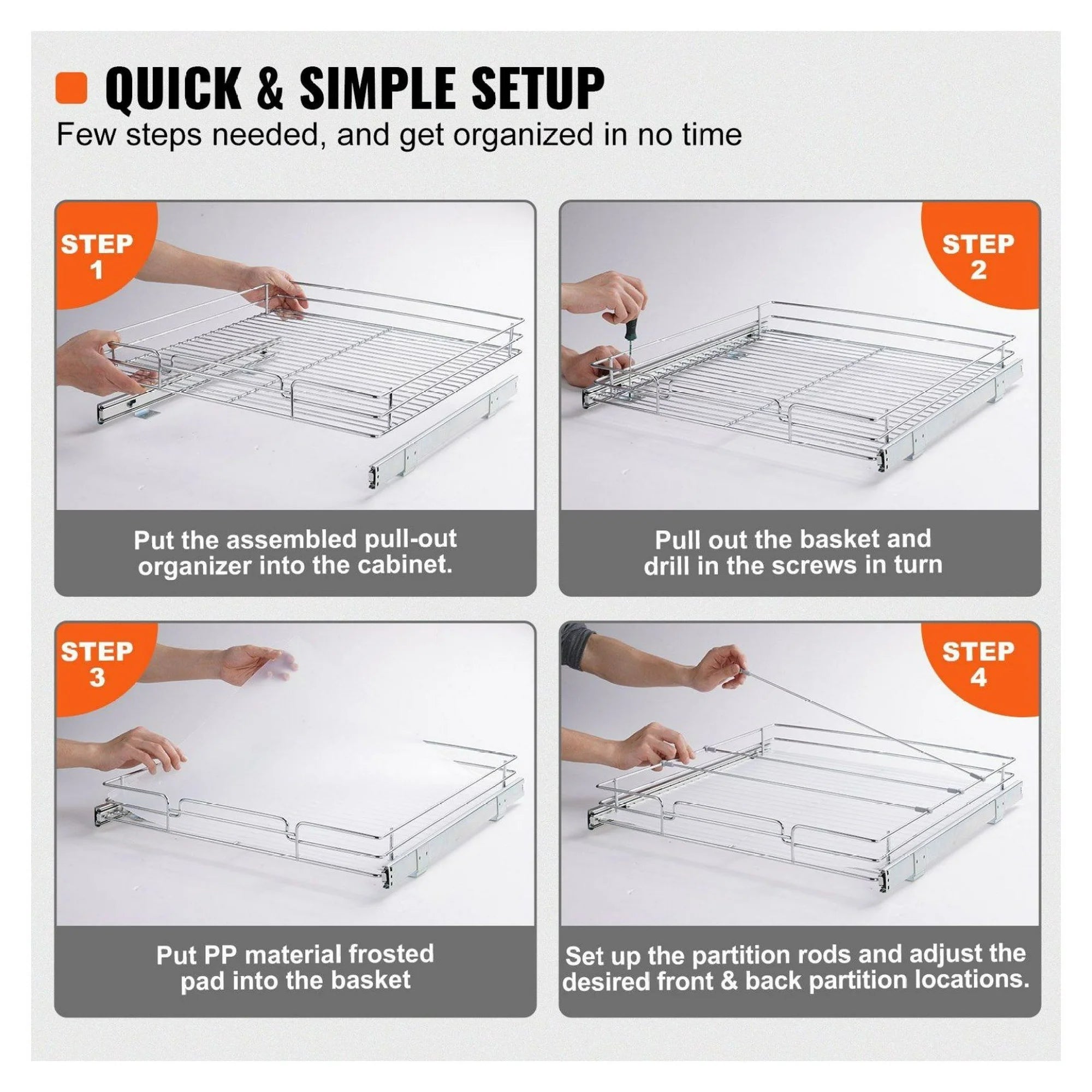 Chrome Steel Roll Out Drawers Cabinet Organizer J7566