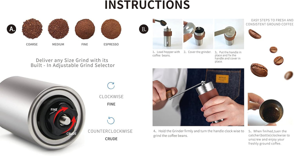 Portable Mini Stainless Steel Manual Coffee Grinder with Adjustable Settings K573