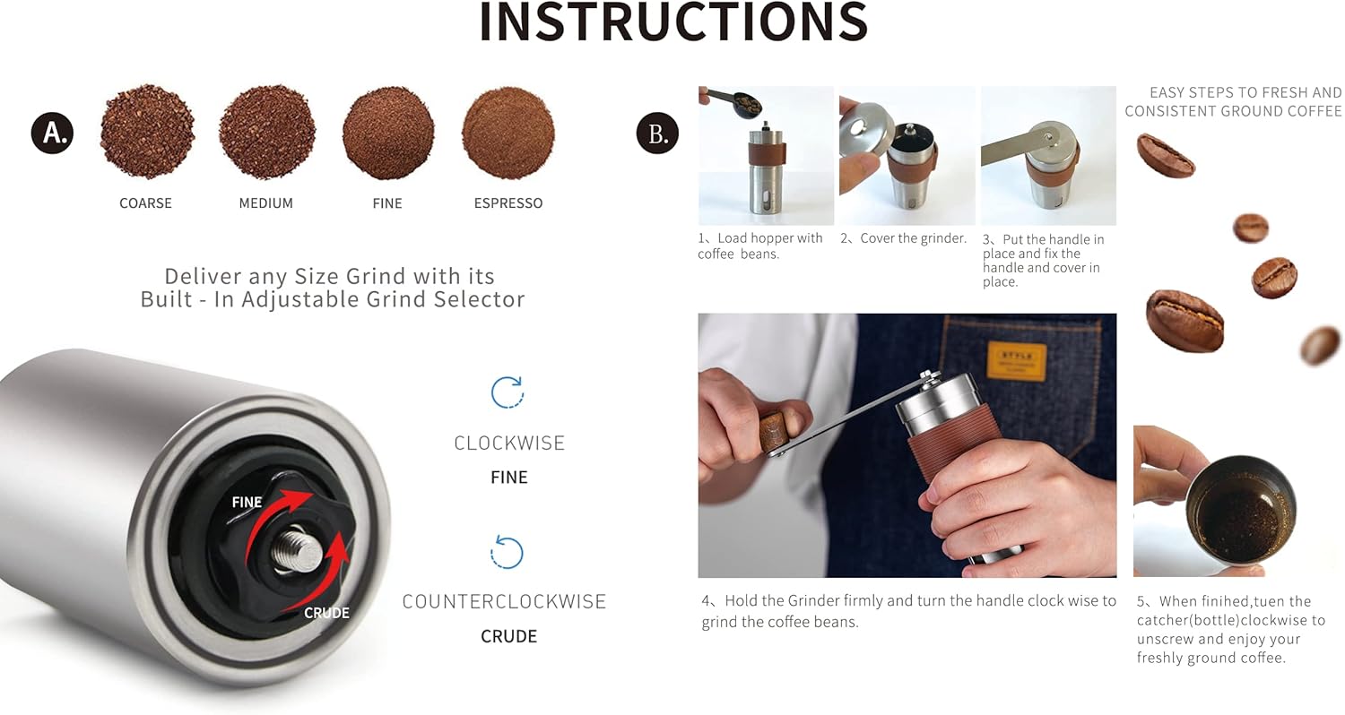 Portable Mini Stainless Steel Manual Coffee Grinder with Adjustable Settings K573