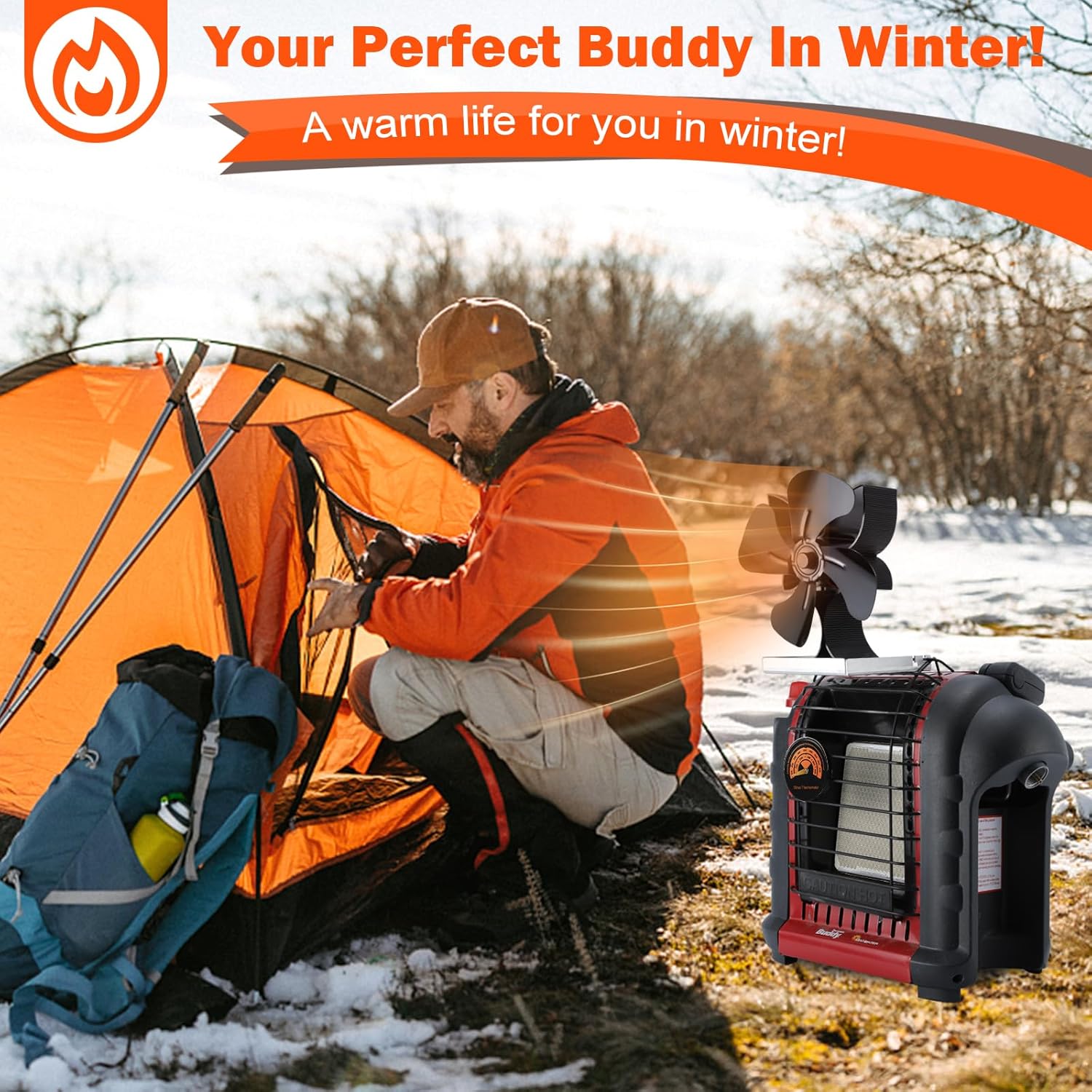 Non Electric Wood Stove Fan with Bracket & Thermometer M4363