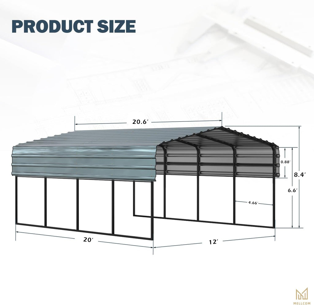 12 x 20 ft Carport with Galvanized Steel Roof R566369