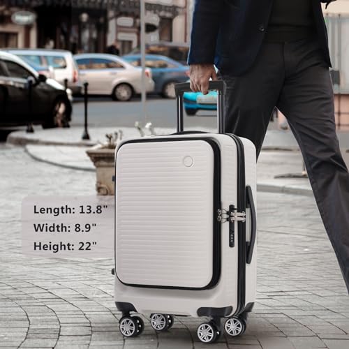 White 20 Inch Hardside Carry On Suitcase With Wheels Tsa Lock And Usb Port C4749