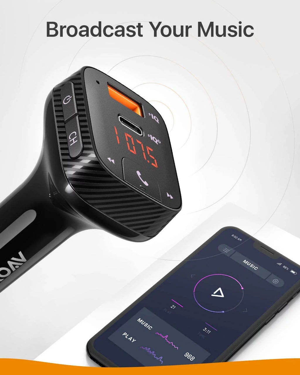 Bluetooth FM Transmitter Car Charger with Type C PD Charging S593770
