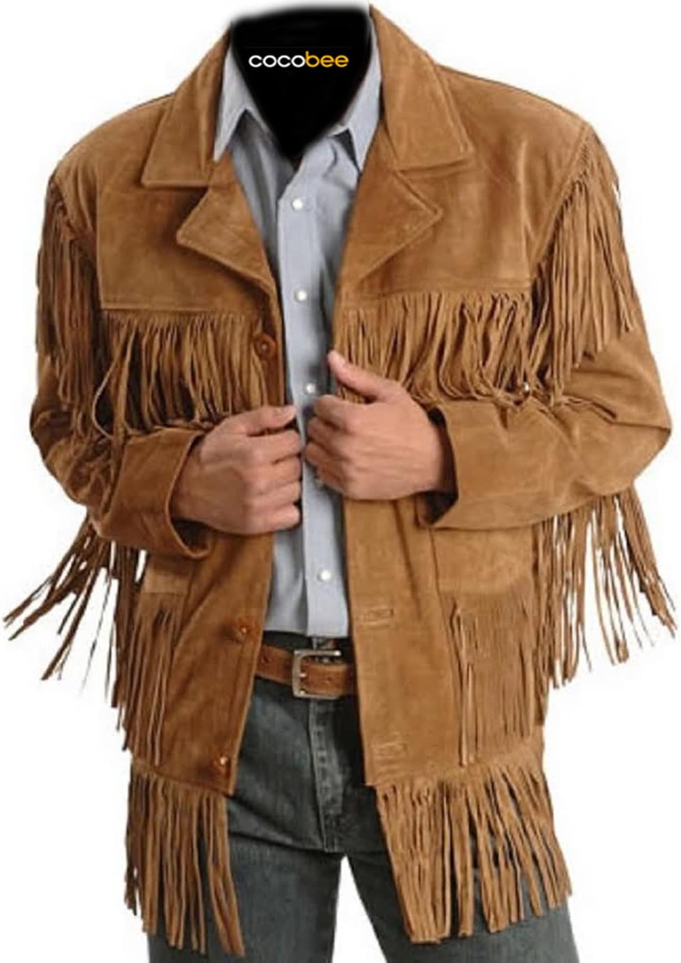 Men's Brown Leather Fringe Suede Jacket R707