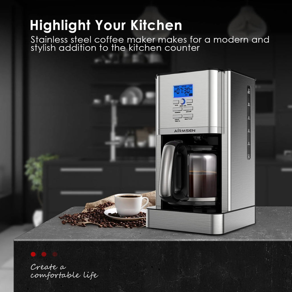 Stainless Steel 12 Cup Programmable Drip Coffee Maker Y230
