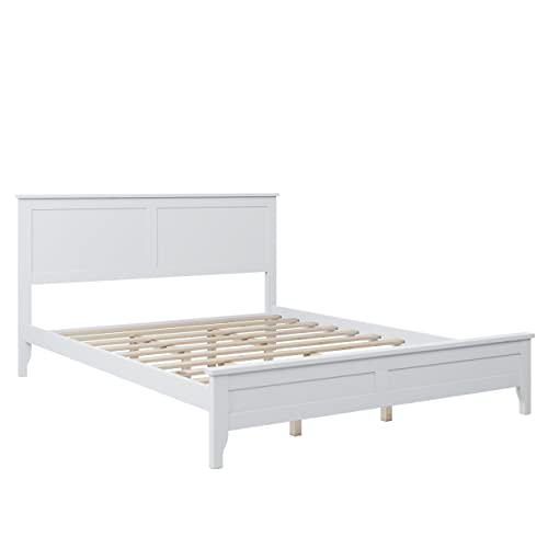 White Queen Wood Platform Bed Frame with Headboard N145