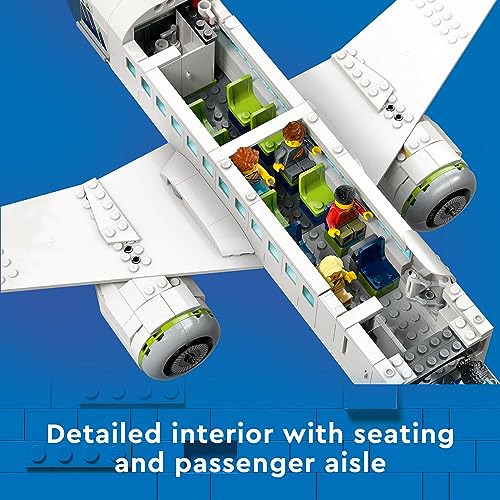 LEGO City Passenger Airplane Building Toy Set with Large Airplane, Passenger Bus, Luggage Truck, Container Loader, and 9 Minifigures C595
