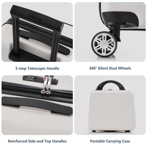 White 20 Inch Hardside Carry On Suitcase With Wheels Tsa Lock And Usb Port C4749