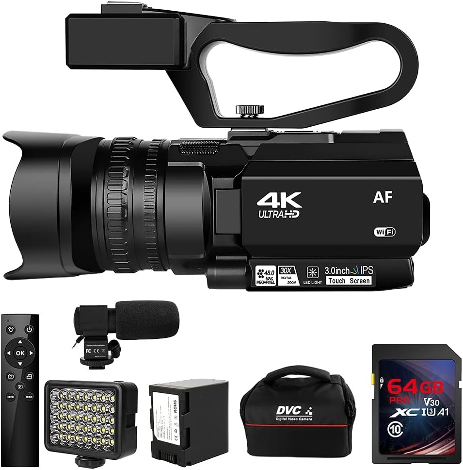 4K HD Auto Focus Camcorder 48MP 60FPS 30X Digital Zoom Camera with Handheld Stabilizer G19892