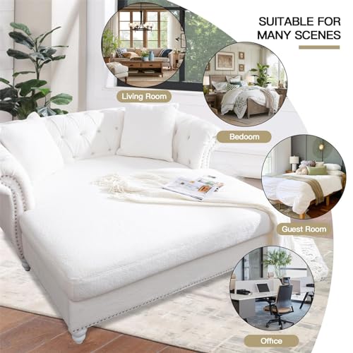 White Velvet Oversized Chaise Sofa with 2 Pillows G72805