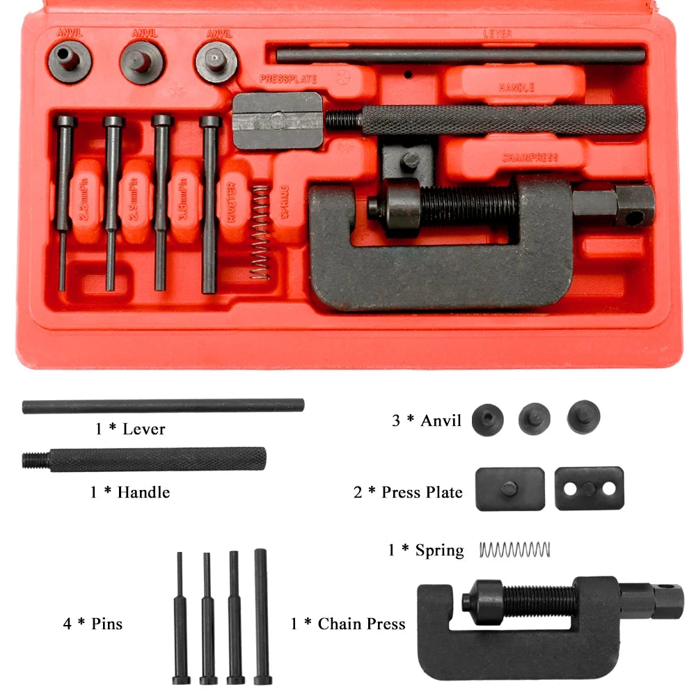 Motorcycle Chain Breaker Riveting Tool Set with Carry Box J654925