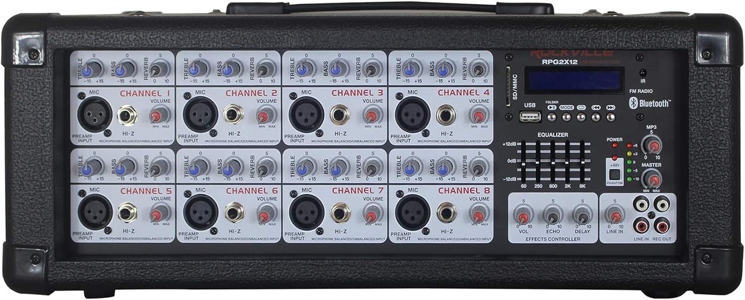 PA System Mixer/Amp with 12" Speakers, Stands, Mics, Bluetooth U237797