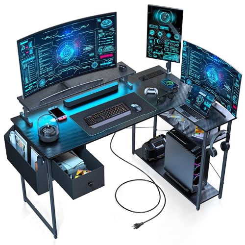 47 Inch L Shaped Gaming Desk with RGB Lights C627