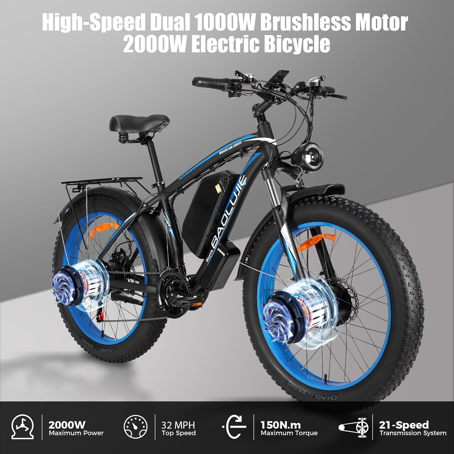 1000W Dual Motor 48V 20AH Battery 21 Speed Electric Bike L287