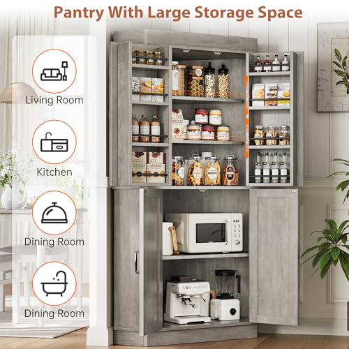 Grey 4 Door Tall Kitchen Pantry Cabinet T860