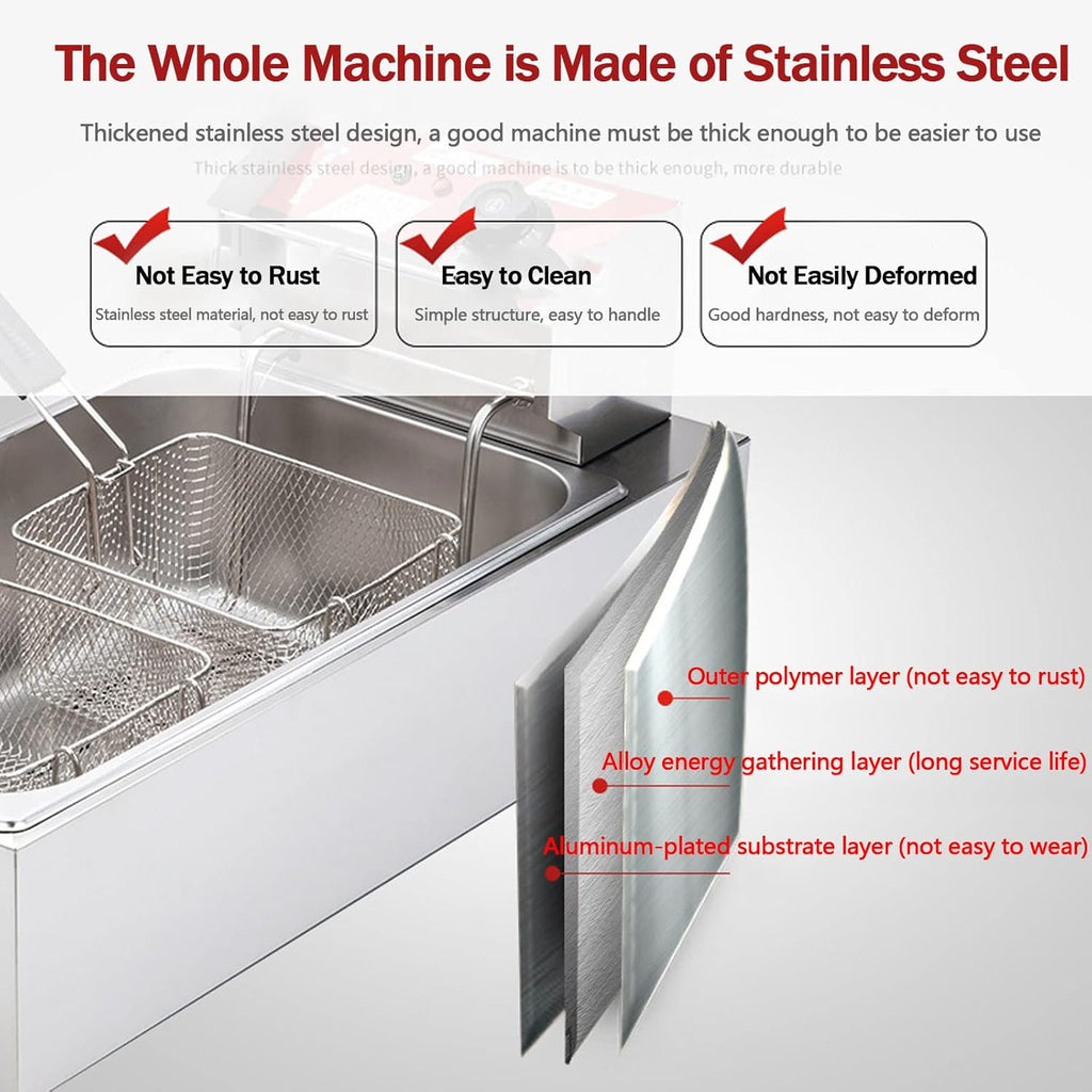 3000W Electric Double Deep Fat Fryer, 12L, 2 Oil Baskets, Adjustable Temperature L813