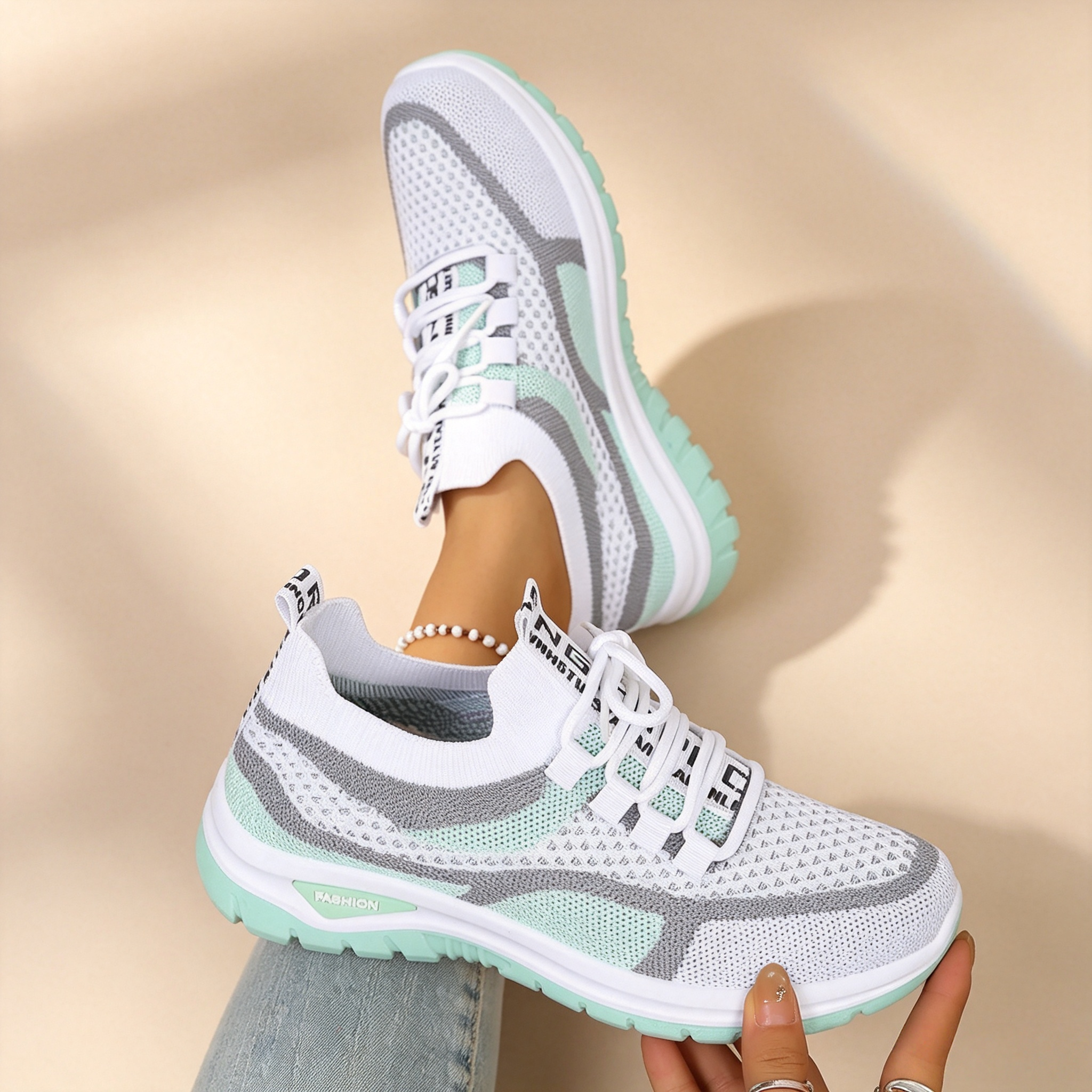 Women's Breathable Mesh Colorblock Sneakers – Lightweight Lace-Up Casual Sports Shoes