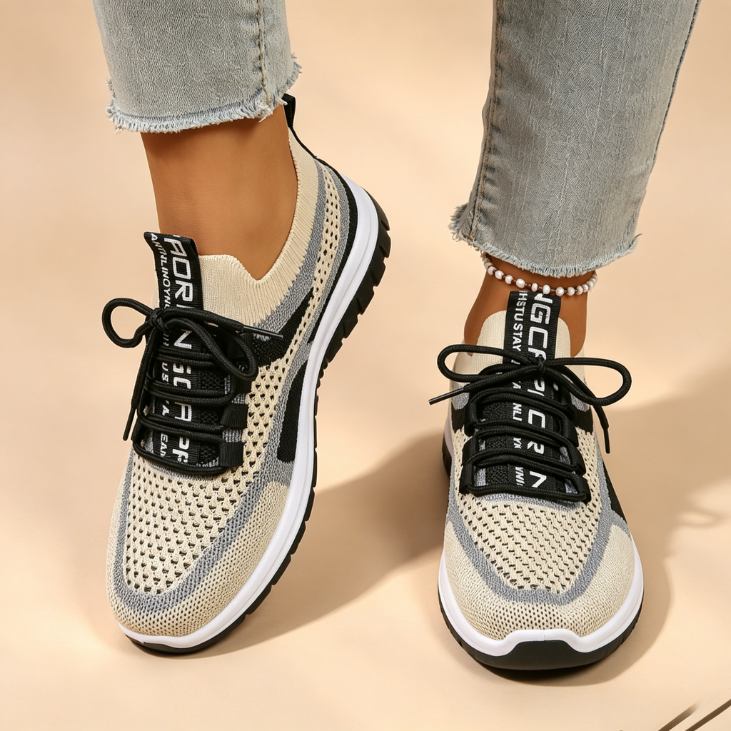 Women's Breathable Mesh Colorblock Sneakers – Lightweight Lace-Up Casual Sports Shoes
