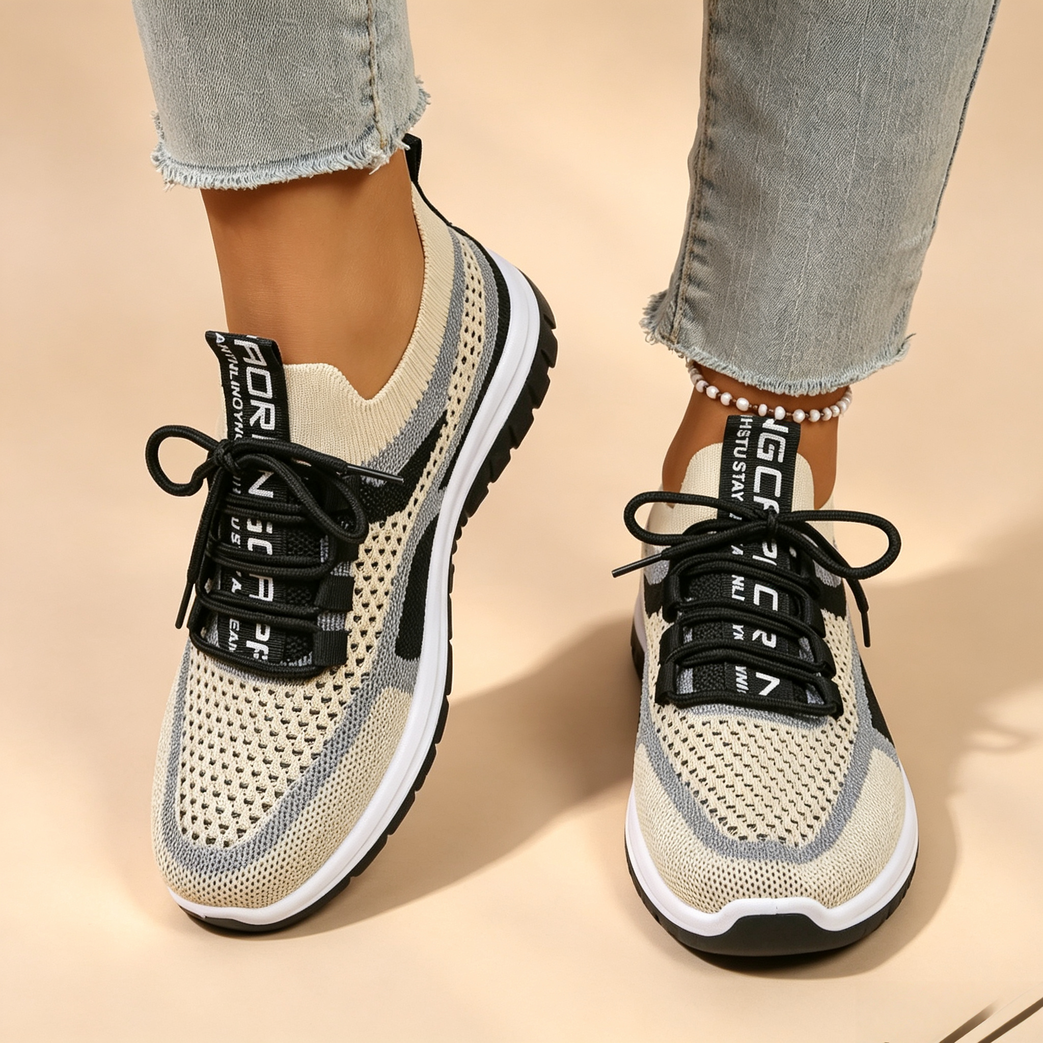 Women's Breathable Mesh Colorblock Sneakers – Lightweight Lace-Up Casual Sports Shoes