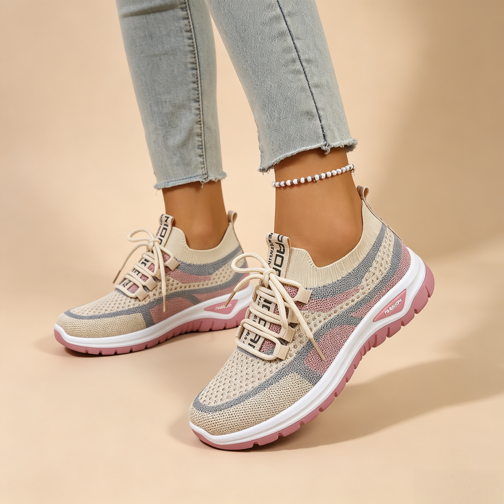 Women's Breathable Mesh Colorblock Sneakers – Lightweight Lace-Up Casual Sports Shoes