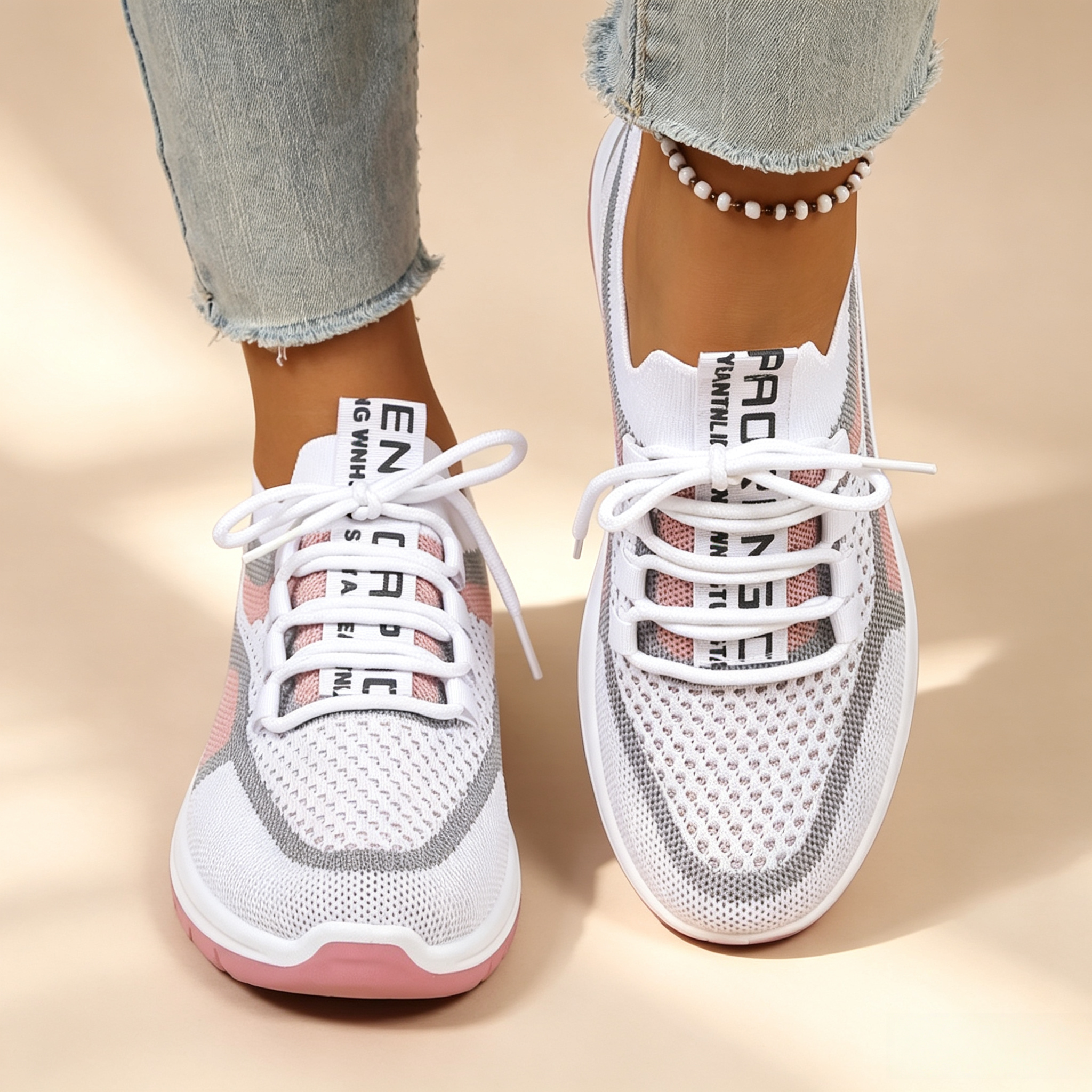 Women's Breathable Mesh Colorblock Sneakers – Lightweight Lace-Up Casual Sports Shoes
