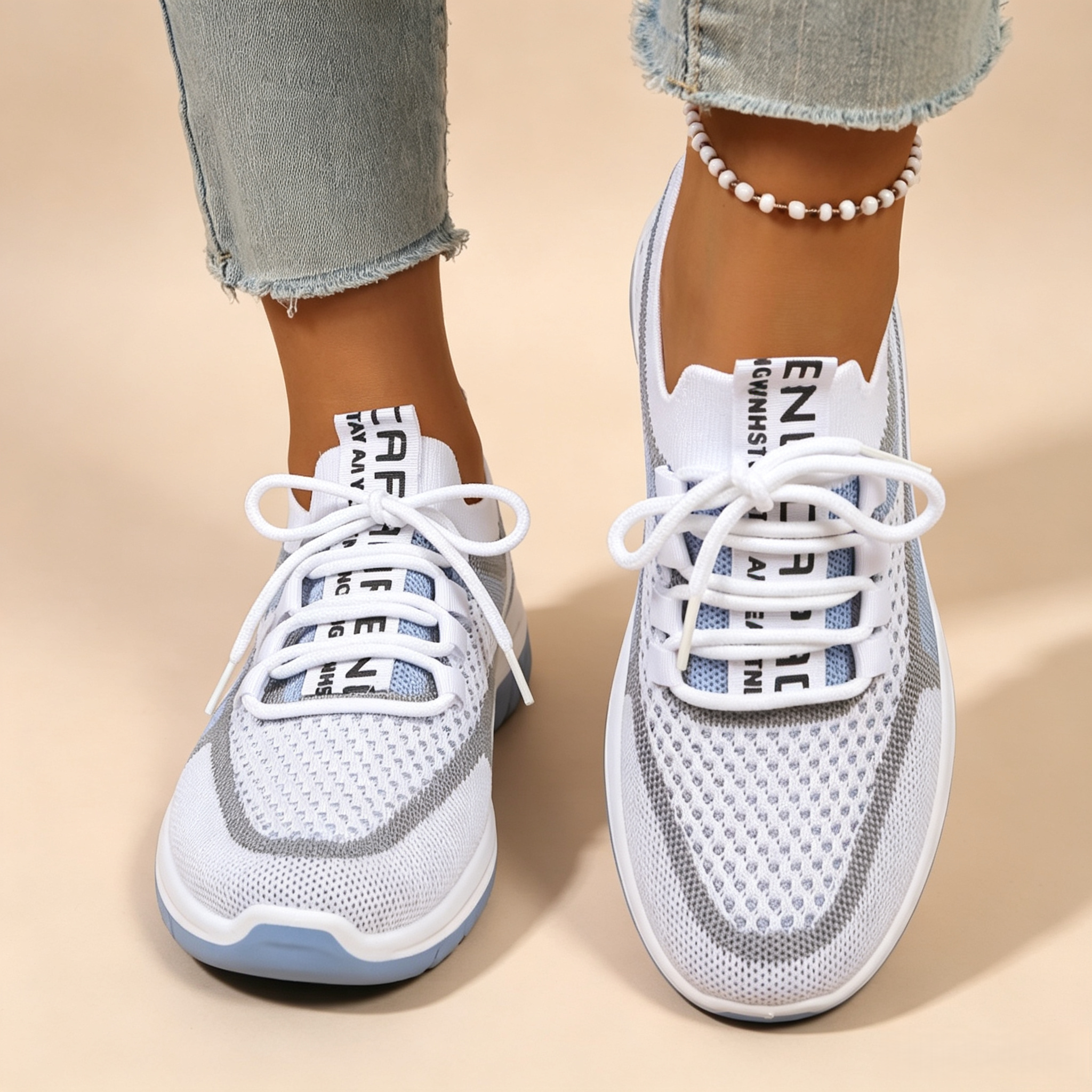 Women's Breathable Mesh Colorblock Sneakers – Lightweight Lace-Up Casual Sports Shoes