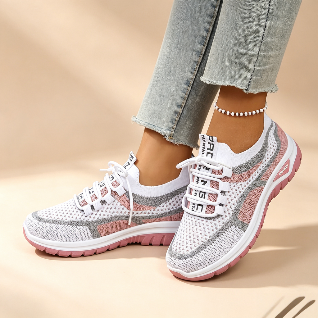 Women's Breathable Mesh Colorblock Sneakers – Lightweight Lace-Up Casual Sports Shoes