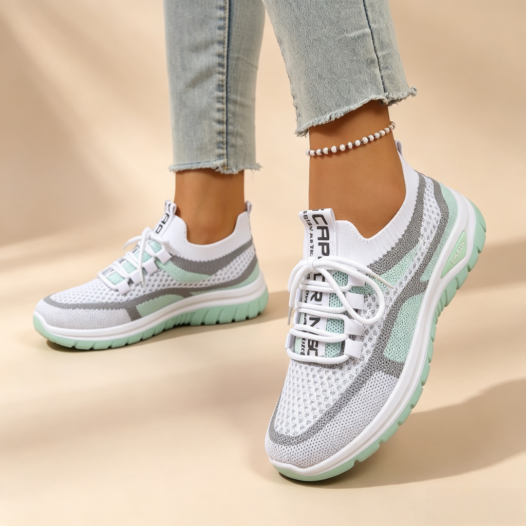 Women's Breathable Mesh Colorblock Sneakers – Lightweight Lace-Up Casual Sports Shoes