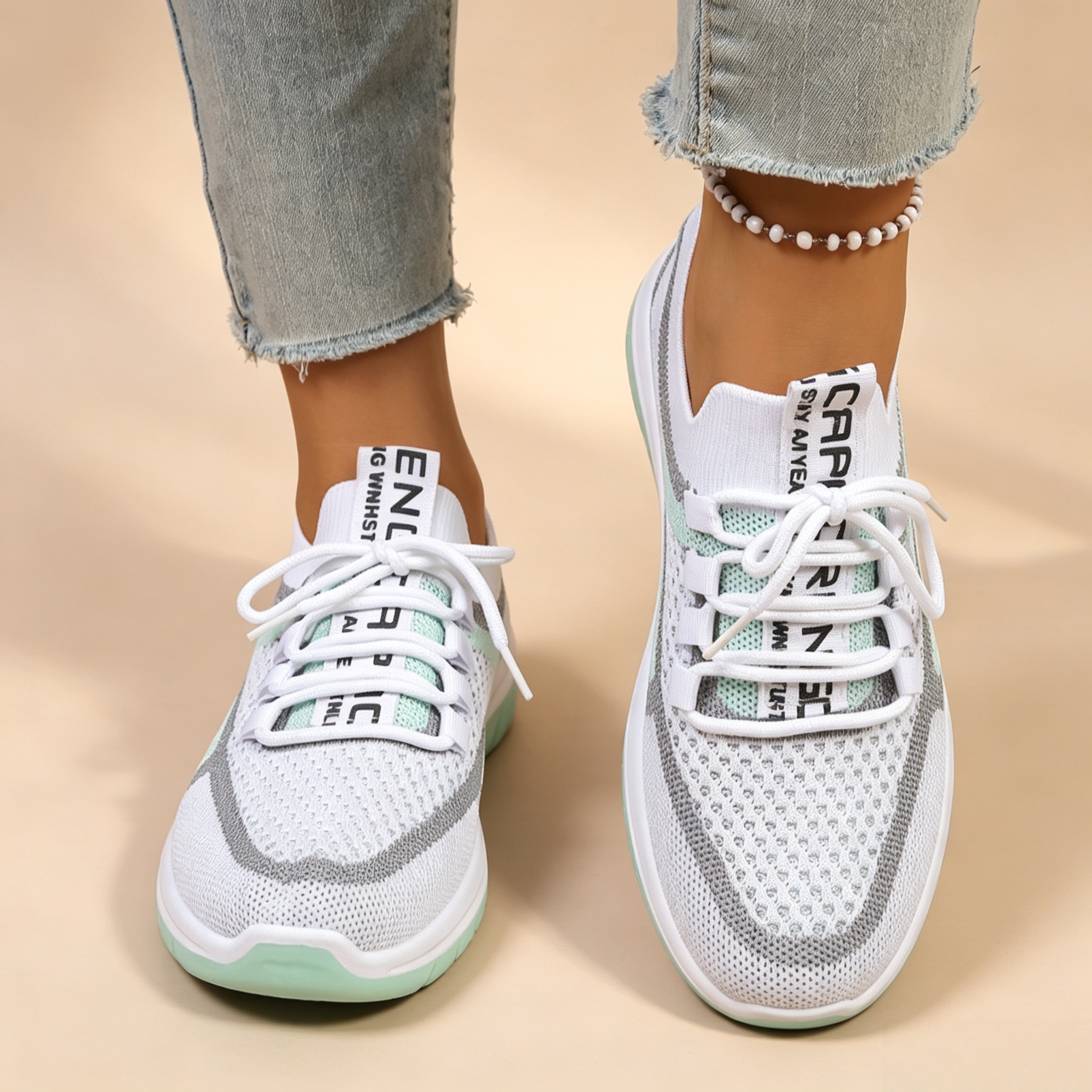Women's Breathable Mesh Colorblock Sneakers – Lightweight Lace-Up Casual Sports Shoes