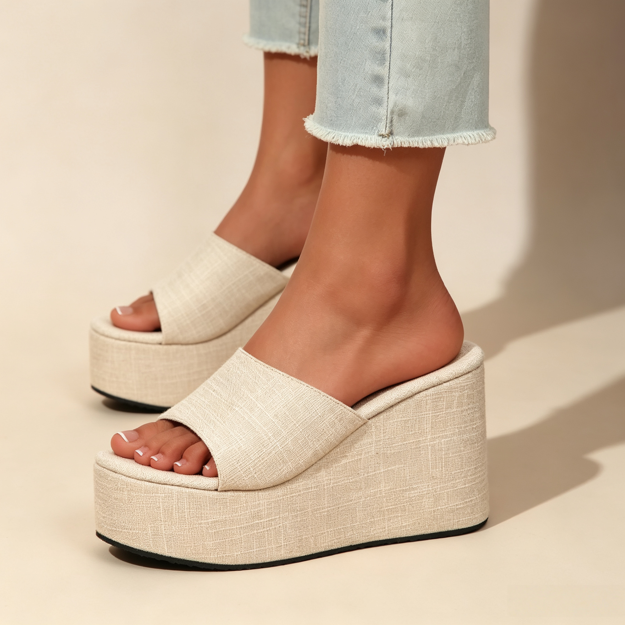 Women's 10cm Clear Strap Platform Wedge Sandals